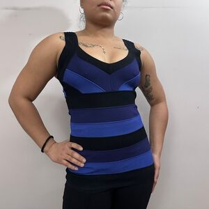 Le Chateau Black and Blue Striped Tank Top